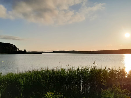 Wdzydze Lake in Kashubia at early morning. Beauty of nature.の写真素材