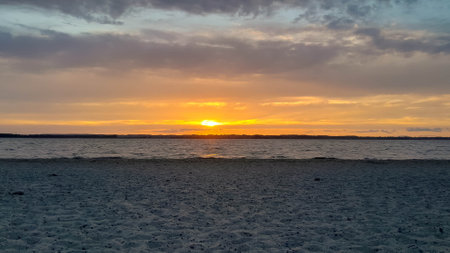 Beautiful sunrise over the Baltic Sea. Poland Gdansk Bay. Beauty of nature concept.の写真素材