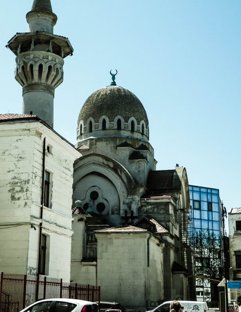 Carol I Mosque in old town of Constanca. Architecture and religion concept.の写真素材