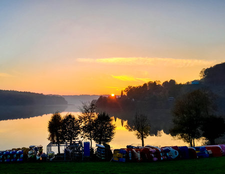 Sunset over a lake. Poland.の写真素材