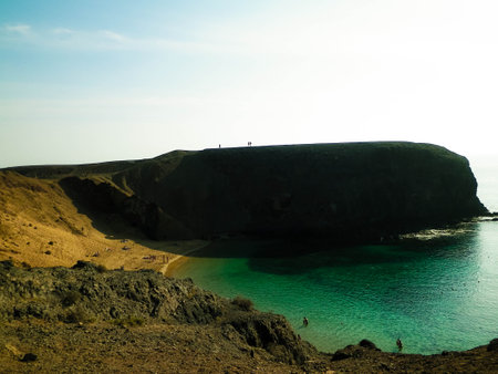Papagayo Cliffs, Lanzarote island. One of the most popular places on Lanzarote island. Beautiful landscape of cliffs, ocean and Canarian nature.の写真素材
