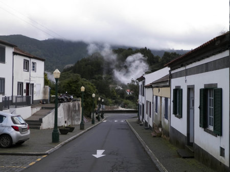 Furnas on Sao Miguel Island is a city of hot springs and popular touristic attraction. Azores archipelago.の写真素材