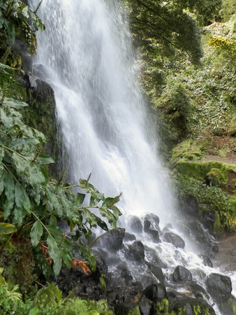 Amazing waterfall on Azores. Sao Miguel Island. Beauty of nature.の写真素材