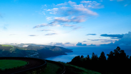Scenic view of the Atlantic Ocean from the coast of Sao Miguel Island. Azores archipelago.の写真素材
