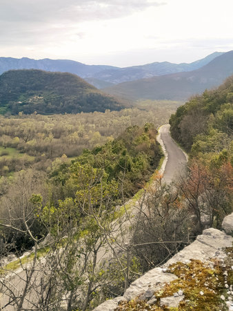 Road across Rumija Mountains near Lake Skadar. Montenegro outside the tourist season.の写真素材