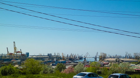 Port and shipyard in Constanta, Romania. Cargo and shipping concept.の写真素材