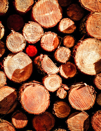 Wooden beams as nature background. Forest clearance -environmental protection and agriculture concept.の写真素材
