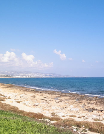 Mediterranean Sea coast in Paphos, island of Cyprusの写真素材