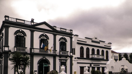 City center in Yaiza, Lanzarote is. Canarian Architecture.の写真素材