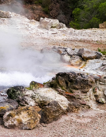 Thermal baths and hot springs in Furnas on Sao Miguel Island. Touristic attraction.の写真素材