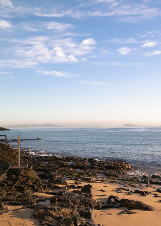 Ocean view from beach in Playa Blanca, Lanzarote Island, Canarian archipelago. Beauty of nature.