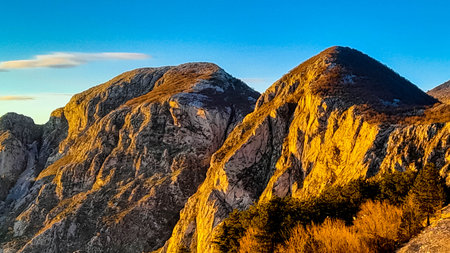 Lovcen mountain peaks on a sunny day. The Lovcen Mountains lie around Boka Kotorska in Montenegro....