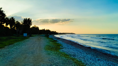 Sunset over Mediterranean Sea. Cyprus island coast. Beauty of nature.の写真素材