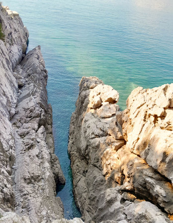 seascape from cliffs in Zvala. Touristic natural spot in Montenegro.の写真素材