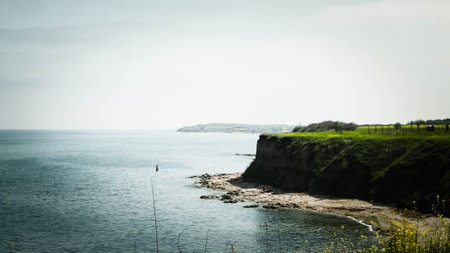 Cliffs on the Black Sea coast. Landscape of cliffs and beach in Vama Veche, Romagna. Nature and traveling concept.の写真素材
