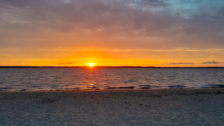 Beautiful sunrise over the Baltic Sea. Poland Gdansk Bay. Beauty of nature concept.の写真素材