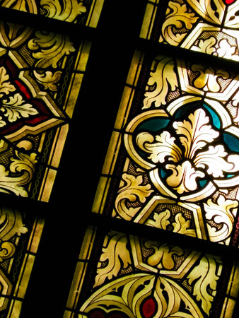 Stained glass as architecture background. Arch-see in Frombork. Art background. St. Andrew in Frombork Cathedral.の写真素材
