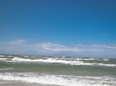 Baltic Sea. Copy space on blue sky.の写真素材
