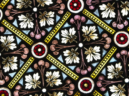 Stained glass as architecture background. Arch-see in Frombork. Art background. St. Andrew in Frombork Cathedral.の写真素材