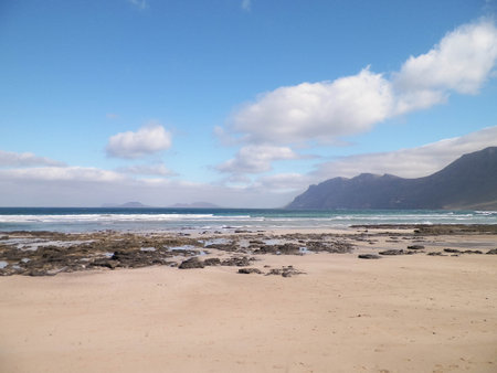 Caleta de Famara beach on the island of Lanzarote. Canaries. An iconic place among surfers.の写真素材