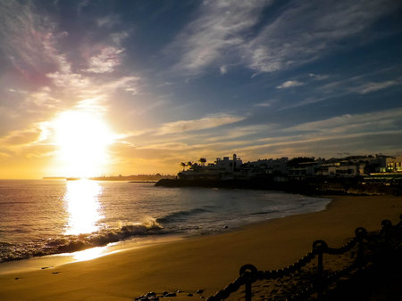 Atlantic Ocean coast view from Lanzarote island. Playa Blanca.の写真素材
