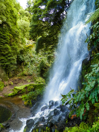 Big waterfall at Botanical Garden of Ribeira do Guilherme, Sの写真素材