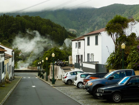 Furnas on Sao Miguel Island is a city of hot springs and popular touristic attraction. Azores archipelago.の写真素材