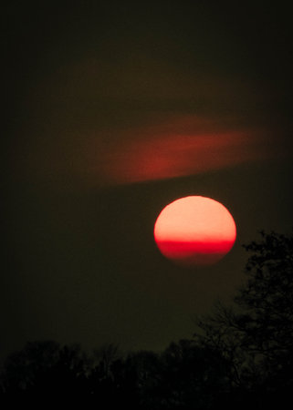 Beauty of nature. Red moon on dark sky. Amazing natural phenomenon.の写真素材