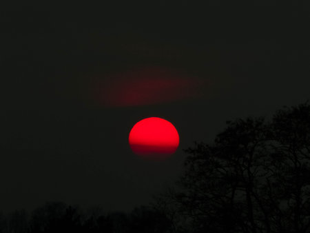 Beauty of nature. Red moon on dark sky. Amazing natural phenomenon.