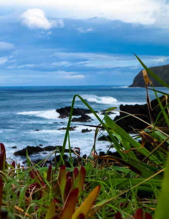 Stormy weather over Povocao beach on Sao Miguel. Azores.の写真素材