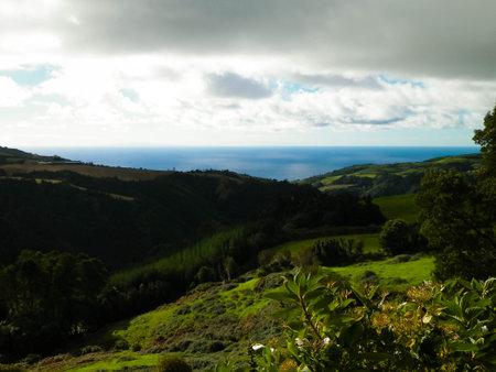 Incoming storm on Sao Miguel Island. Mountain view. Azores.の写真素材
