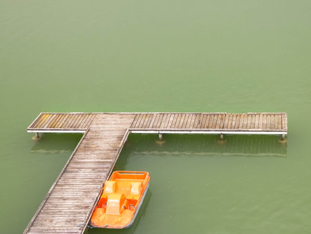 Pier on lake. Cruise and recreation concept.