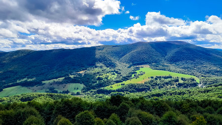 Beautiful view of the Polish Bieszczady Mountains. Discovering the beauty of the Carpathians.