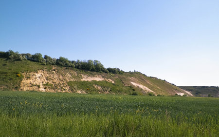Gravel pit in mining area. Northern Poland. Copy space on sky. Natural environment exploration concept.の写真素材