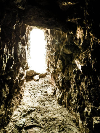 Old window in ruins in Ohrid City. Architecture concept.