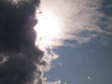 Sun hiding behind the clouds. Weather concept.
