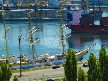 Landscape of harbor in Constanta, Romagna. Sailing concept.