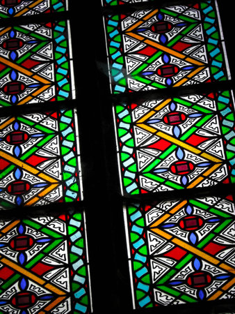 Stained glass as architecture background. Arch-see in Frombork. Art background. St. Andrew in Frombork Cathedral.の写真素材