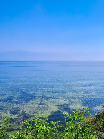 Stunning view of Pucka Bay part of Baltic Sea. Copy space on sky.の写真素材