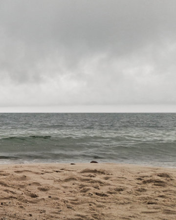 Baltic sea beach in Chlapowo. Rainy weather over Polish coast.