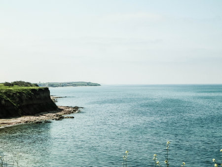 Cliffs on the Black Sea coast. Landscape of cliffs and beach in Vama Veche, Dobrogea region, Romania. Nature and traveling concept.の写真素材
