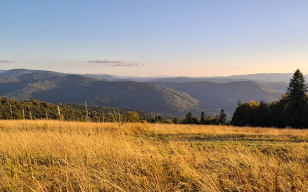 Sunny day over Beskids in Poland.