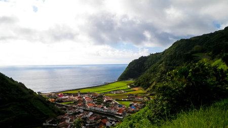 Atlantic ocean coast in Faial da Terra on Sao Miguel Island. Exploration of Azores archipelago.の写真素材