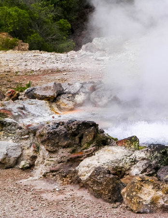 Thermal baths and hot springs in Furnas on Sao Miguel Island. Azores. Touristic attraction.の写真素材