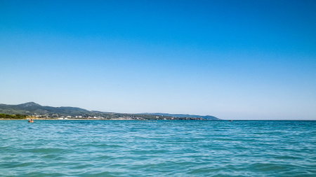 Turquoise water of Tyrrhenian Sea. Travel and nature concept. Sunny Summer day. Copy space.の写真素材