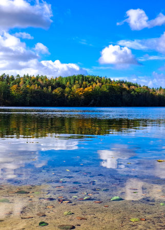 Lake Zawiad shore in Kashubia. Amazing nature of northern Poland.