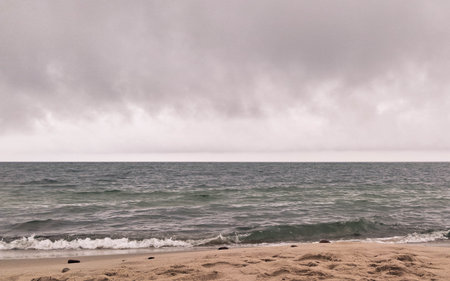 Incoming storm. Rainy weather over Baltic Sea and coast.の写真素材