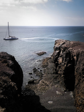 Cruise ship on the coast of Lanzarote Island.の写真素材