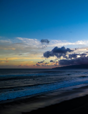 Beautiful sunset over beach in Atlantic Ocean. Travel and nature conceptの写真素材