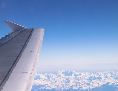 Airplane wing seen from the window. Travel concept.の写真素材